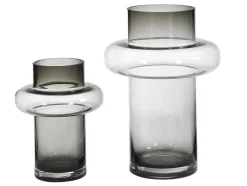 Conjunto De 2 Vasos Em Vidro De Cor A. 25 E A. 30 Cm Vidro Cinzento Fumado - Valoit