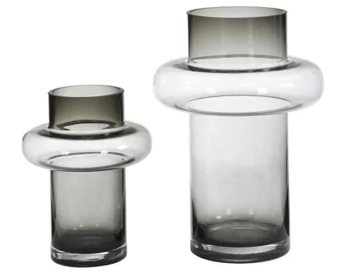 Conjunto De 2 Vasos Em Vidro De Cor A. 25 E A. 30 Cm Vidro Cinzento Fumado - Valoit