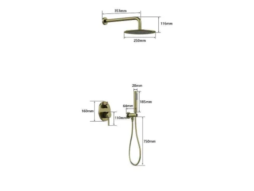 Conjunto De Duche Encastravel Com Torneira Misturadora Mecanica Dourado Acabamento Escovado - Tamise