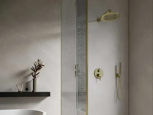 Conjunto De Duche Encastravel Com Torneira Misturadora Mecanica Dourado Acabamento Escovado - Tamise