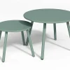 Conjunto De Jardim Em Metal, 2 Cadeiroes Baixos Empilhaveis E Mesas De Encaixar, Verde-Amendoa - Mirmande