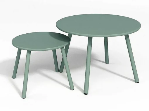 Conjunto De Jardim Em Metal, 2 Cadeiroes Baixos Empilhaveis E Mesas De Encaixar, Verde-Amendoa - Mirmande