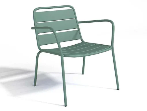 Conjunto De Jardim Em Metal, 2 Cadeiroes Baixos Empilhaveis E Mesas De Encaixar, Verde-Amendoa - Mirmande