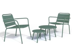 Conjunto De Jardim Em Metal, 2 Cadeiroes Baixos Empilhaveis E Mesas De Encaixar, Verde-Amendoa - Mirmande