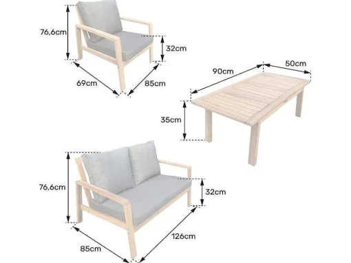 Conjunto De Mobiliário De Jardim De Acacia Gili - Almofadas Cinzentas