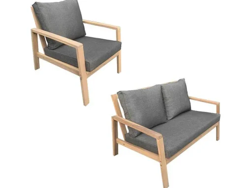 Conjunto De Mobiliário De Jardim De Acacia Gili - Almofadas Cinzentas