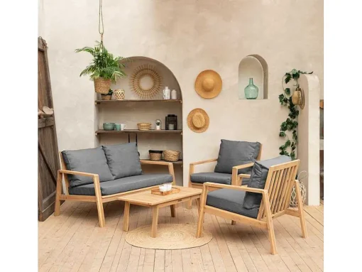 Conjunto De Mobiliário De Jardim De Acacia Gili - Almofadas Cinzentas
