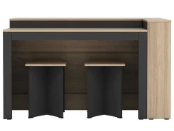 Conjunto Ilha Central De Cozinha + 2 Bancos Preto E Natural Claro - Nusice