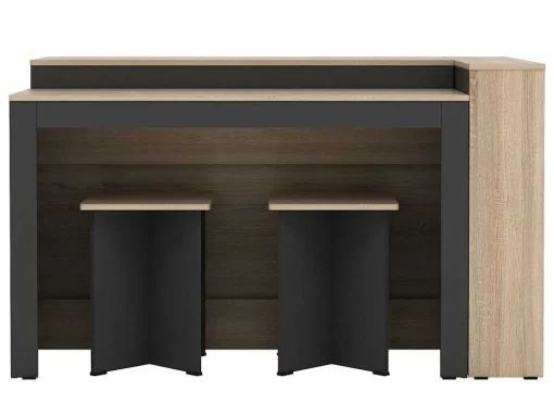 Conjunto Ilha Central De Cozinha + 2 Bancos Preto E Natural Claro - Nusice