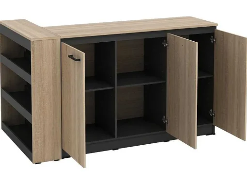 Conjunto Ilha Central De Cozinha + 2 Bancos Preto E Natural Claro - Nusice