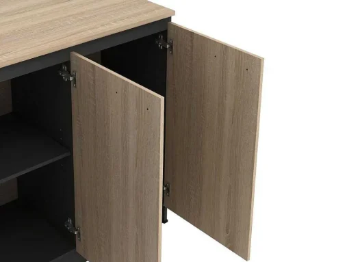Conjunto Ilha Central De Cozinha + 2 Bancos Preto E Natural Claro - Nusice