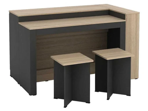 Conjunto Ilha Central De Cozinha + 2 Bancos Preto E Natural Claro - Nusice