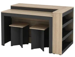 Conjunto Ilha Central De Cozinha + 2 Bancos Preto E Natural Claro - Nusice