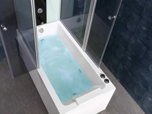 Duche/Banheira Hidromassagem Daria Em Acrilico Reforcado Vidro Cinza Escuro - 75*150*215 Cm - 30 Microjatos E 6 Grandes Jatos