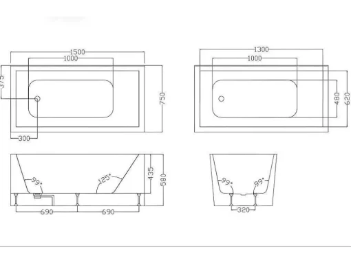 Duche/Banheira Hidromassagem Daria Em Acrilico Reforcado Vidro Cinza Escuro - 75*150*215 Cm - 30 Microjatos E 6 Grandes Jatos