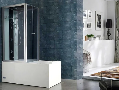 Duche/Banheira Hidromassagem Daria Em Acrilico Reforcado Vidro Cinza Escuro - 75*150*215 Cm - 30 Microjatos E 6 Grandes Jatos