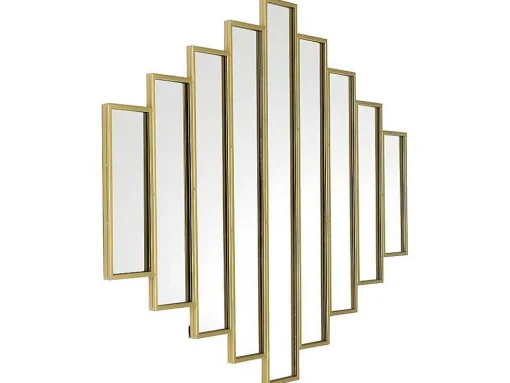 Espelho Art Deco Simetrico Em Metal De C. 90 X A. 120 Cm Cor Dourado - Galice