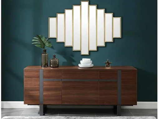 Espelho Art Deco Simetrico Em Metal De C. 90 X A. 120 Cm Cor Dourado - Galice
