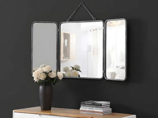 Espelho De Barbeiro Vintage De C. 60 X A. 112 Cm Cor Cinza Metalizado - Cerrone