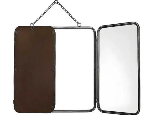 Espelho De Barbeiro Vintage De C. 60 X A. 112 Cm Cor Cinza Metalizado - Cerrone