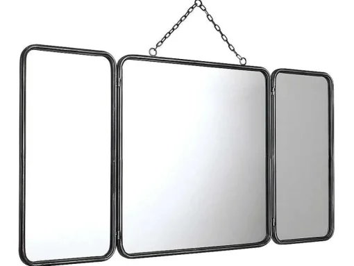 Espelho De Barbeiro Vintage De C. 60 X A. 112 Cm Cor Cinza Metalizado - Cerrone