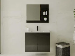 Espelho De Casa De Banho Retangular Preto Com Prateleiras De Arrumação 60 X 50 Cm - Laurine