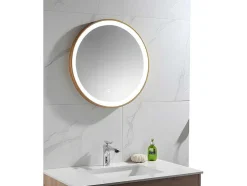 Espelho De Casa De Banho Luminoso Redondo Com Leds Numea Dourado - C60 X E3,5 X A60