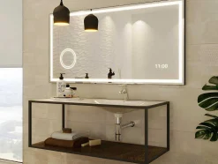 Espelho De Casa De Banho Retangular Luminoso Com Relógio Digital 120X50 Cm - Aitana