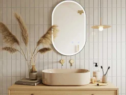 Espelho De Casa De Banho Luminoso Oval Antienvaciamento Com Contorno Preto 50X80 Cm - Alarico