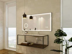 Espelho De Casa De Banho Retangular Luminoso Com Relógio Digital 120X50 Cm - Aitana