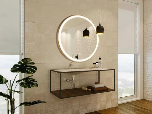 Espelho De Casa De Banho Luminoso Redondo Dourado Com Leds D80 Cm - Numea