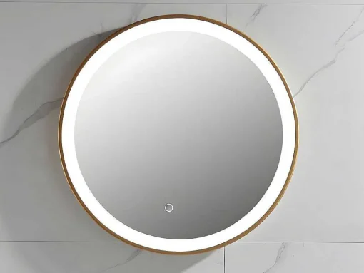 Espelho De Casa De Banho Luminoso Redondo Com Leds Numea Dourado - C60 X E3,5 X A60
