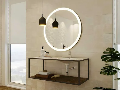 Espelho De Casa De Banho Luminoso Redondo Preto Com Leds D. 80 Cm - Numea