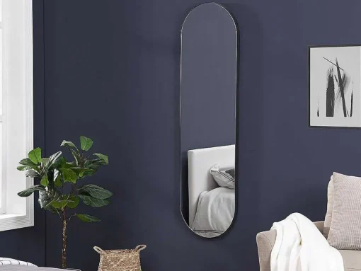 Espelho De Parede Oval Em Metal De C. 40 X A. 140 Cm Cor Preto - Onikal