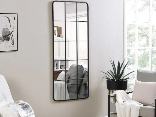 Espelho Estilo Janela Industrial Em Metal De C. 60 X A. 140 Cm Cor Preto - Sciara
