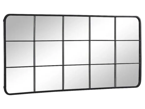 Espelho Estilo Janela Industrial Em Metal De C. 60 X A. 140 Cm Cor Preto - Sciara