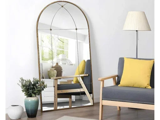 Espelho Estilo Janela Vintage Em Metal De C. 80 X A. 150 Cm Cor Dourado Antigo - Palmyre