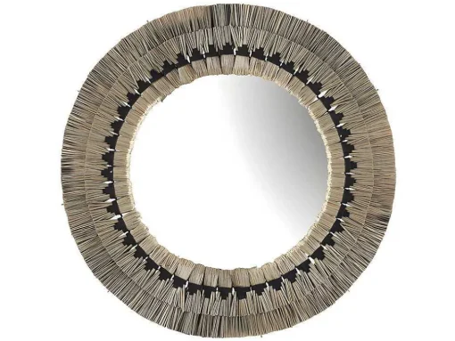 Espelho Grande Redondo Em Palha Mendong De D. 80 Cm Cor Natural - Chokwe