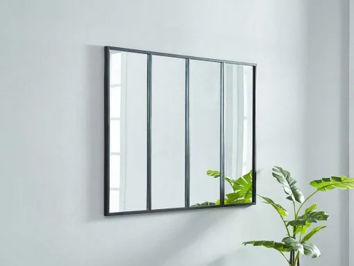 Espelho Janela De Atelie Estilo Industrial Em Ferro Disponivel Em Preto - 4 Paineis - A90 X C120 Cm - Dudley
