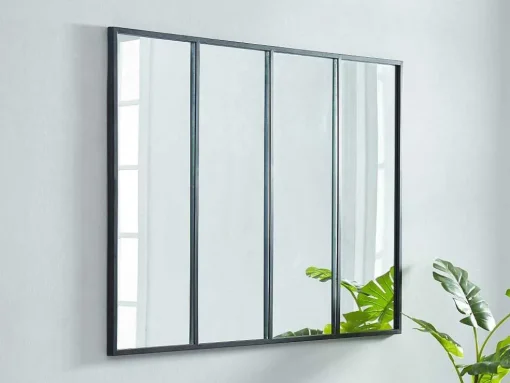 Espelho Janela De Atelie Estilo Industrial Em Ferro Disponivel Em Preto - 4 Paineis - A90 X C120 Cm - Dudley