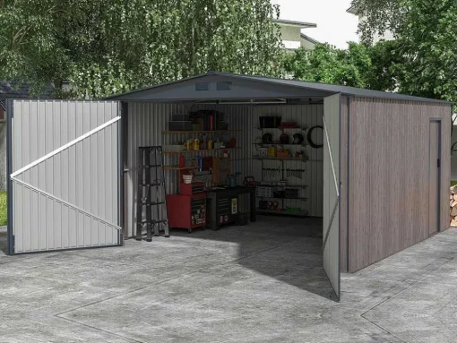 Garagem Em Aco Galvanizado Efeito Madeira Cinzenta 15,1 M - Neron