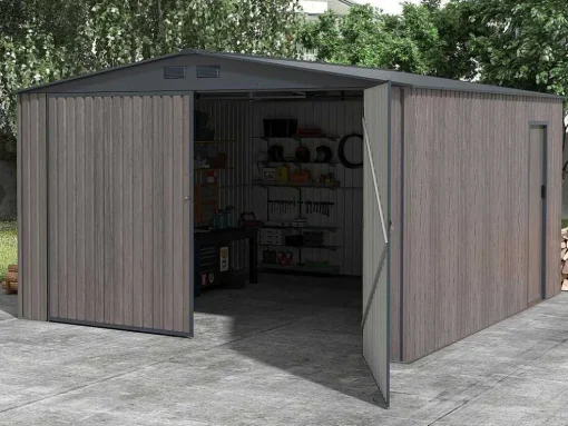Garagem Em Aco Galvanizado Efeito Madeira Cinzenta 15,1 M - Neron