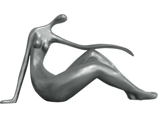Grande Estátua Madeleine Ii Em Resina - Comp.36 X Alt.22 Cm - Prateada