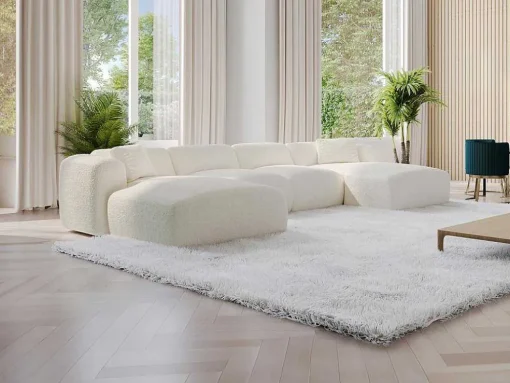 Grande Sofá De Canto Panorâmico Tecido Boucle Branco - Pogni De Maison Cephy