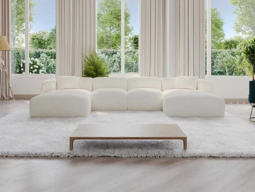 Grande Sofá De Canto Panorâmico Tecido Boucle Branco - Pogni De Maison Cephy