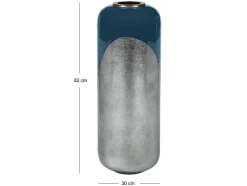 Grande Vaso Em Metal Esmaltado D. 30 X A. 82 Cm Preto E Folha Prateada - Perlin