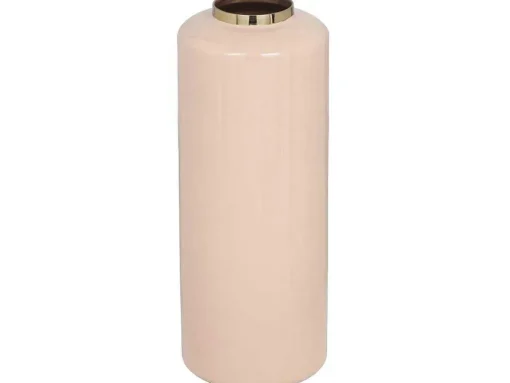 Grande Vaso Em Metal Esmaltado D. 19 X A. 50 Cm Bege E Dourado - Goriat