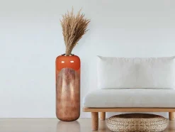 Grande Vaso Em Metal Esmaltado D. 30 X A. 82 Cm Terracota E Folha Acobreada - Perlin