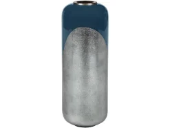 Grande Vaso Em Metal Esmaltado D. 30 X A. 82 Cm Preto E Folha Prateada - Perlin