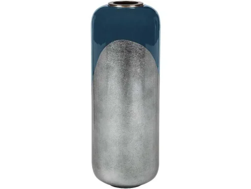 Grande Vaso Em Metal Esmaltado D. 30 X A. 82 Cm Preto E Folha Prateada - Perlin